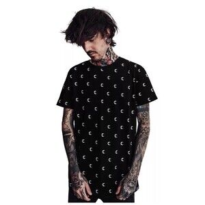 Killstar Mens Black White Crescent Moon Goth Crewneck T- Shirt Sz M